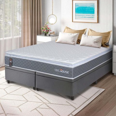 Conjunto Box Baú Cinza Luanda Cinza Espuma D28 King 193x203x69 - King House