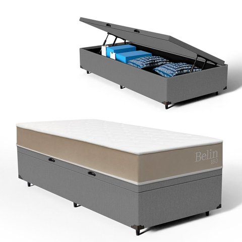 Cama Box Baú com Colchão de Espuma D33 Double Face Belin Solteiro 88cm