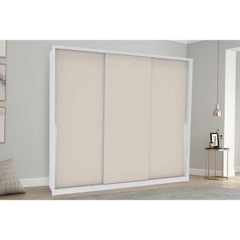 Guarda Roupa Casal 3 Portas de Correr e 4 Gavetas Porto Branco/creme - Politorno