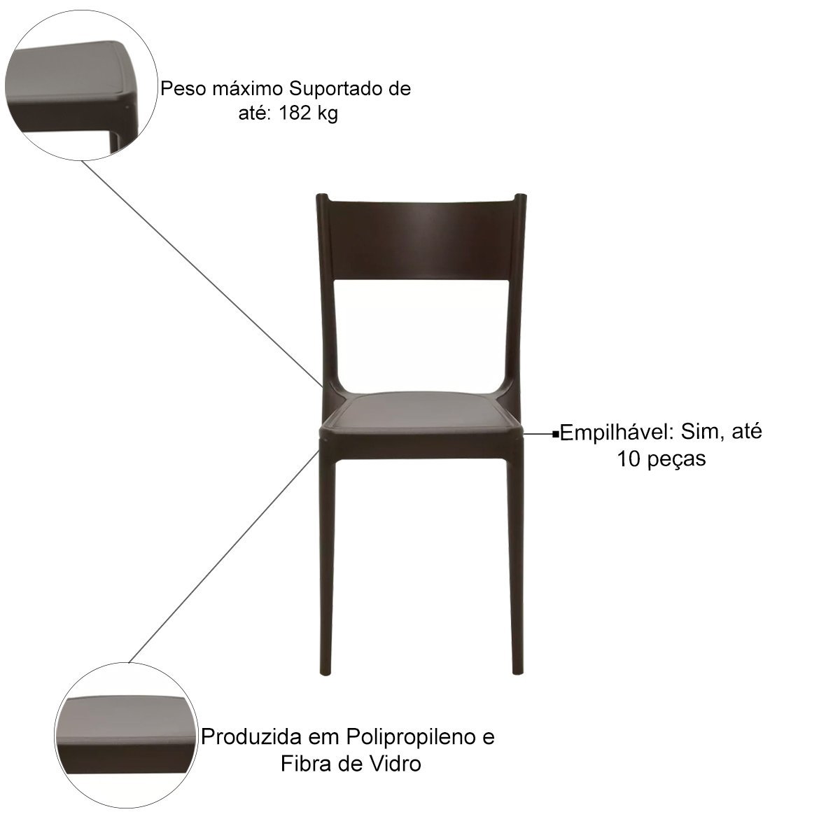 Conjunto 4 Cadeiras de Polipropileno e Fibra de Vidro Summa Eco Diana - Tramontina - Marrom 92030/41 - 4