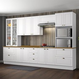 Cozinha Completa 6 Peças Americana Branco com Cristaleira Tampo Nature - Móveis Henn - 2