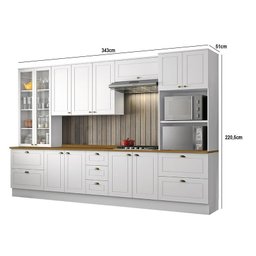 Cozinha Completa 6 Peças Americana Branco com Cristaleira Tampo Nature - Móveis Henn - 5
