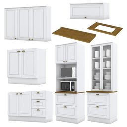 Cozinha Completa 6 Peças Americana Branco com Cristaleira Tampo Nature - Móveis Henn - 3