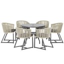 Ver imagem 1 de Mesa com 6 Cadeiras de Jantar Roma 120cm e Noronha em Alumínio Preto Corda Náutica Estofado 11 Trama