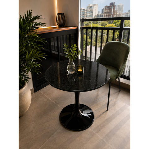 Mesa de Jantar Saarinen Preto - Redonda 70cm - Mármore São Gabriel