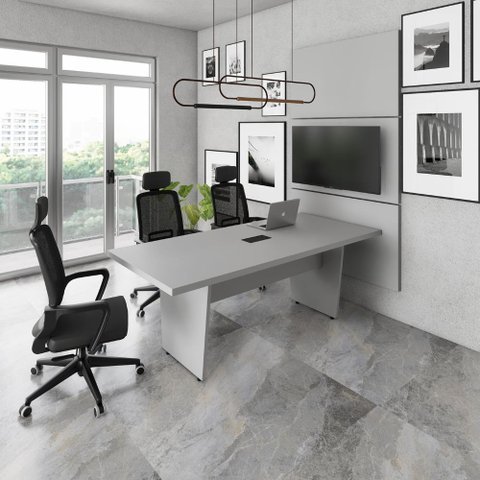Mesa Reunião 2,00m X 0,90m 1cx Tomada e 3 Painéis de Tv F5 Cor:cinza