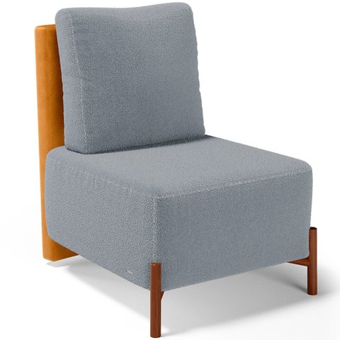 Poltrona Decorativa Sala Estar Living Pés Madeira Hungria L02 Couríssimo Whisky Bouclê Cinza - Lyam 
