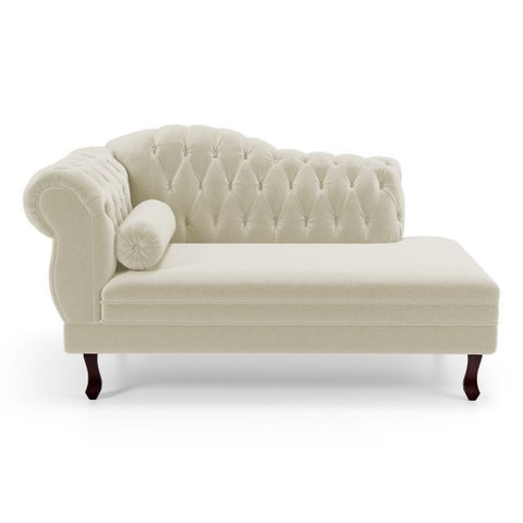 Divã Recamier Lavínia Clássico 120cm Capitonê com Pés de Madeira Bouclê Bege - Desk Design