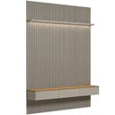 Ver imagem 2 de Painel Ripado para TV 85 pol com Bancada Orgânica e Prateleira LED 219cm Slats L05 Tauari Gris