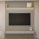 Ver imagem 4 de Painel Ripado para TV 85 pol com Bancada Orgânica e Prateleira LED 219cm Slats L05 Tauari Gris