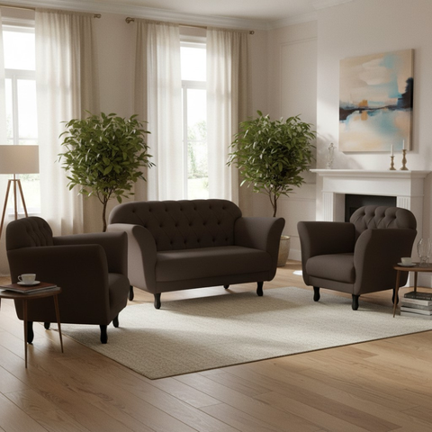 Kit Namoradeira + 2 Poltronas Decorativa Dália Bouclé Marrom