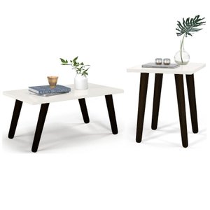 Conjunto 2 Mesas De Centro e Lateral - Sala de estar - Mesa Branca e Pé Preto
