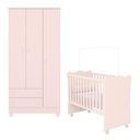 Ver imagem 1 de Jogo de Quarto Infantil Doce Sonho Guarda Roupa 3 Portas e Berço Rosa Acetinado com Rodízio -