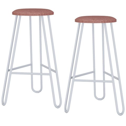 Kit 02 Banquetas Baixa Bar Cozinha Sala de Jantar Áris C01 Branco Linho Fendi Cinza - Lyam Decor