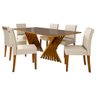 Mesa de Jantar Retangular e Vidro Cappucino Karen com 6 Cadeiras Betânia Bege 180x100 Fabrispuma - 1
