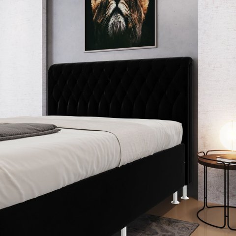 Cabeceira Estofada Decorativa para Cama Box Bellatrix 160 para Cama Queen Suede Preto Aradecor
