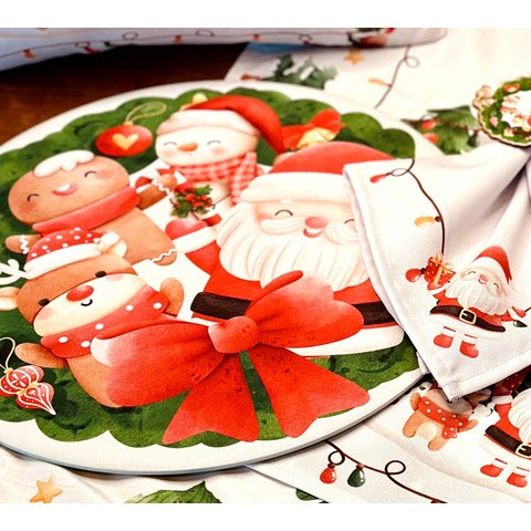 Kit Sousplat + Guardanapo Natal Infantil Ii Nsw 12 Peças com Base