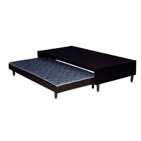 Cama Box Base Solteiro Com Auxiliar Semi Ortopedica Suede Preto