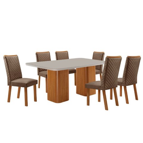 Mesa de Jantar Eloise 180cm Tampo Mdf Vidro Canto Copo com 6 Cadeiras Lira