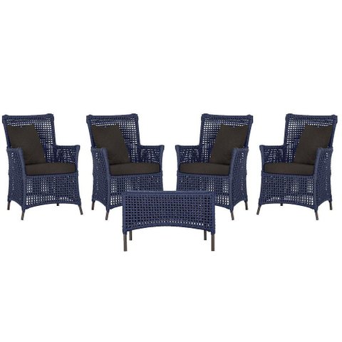 4 Poltronas e 1 Mesa Igapó Alumínio Marrom Corda Náutica E9 Azul