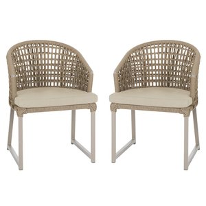 2 Cadeira Noronha Aluminio Micro Pintura Champanhe, Tr. Telinha Corda Nautica Rami, Estofado - Bege