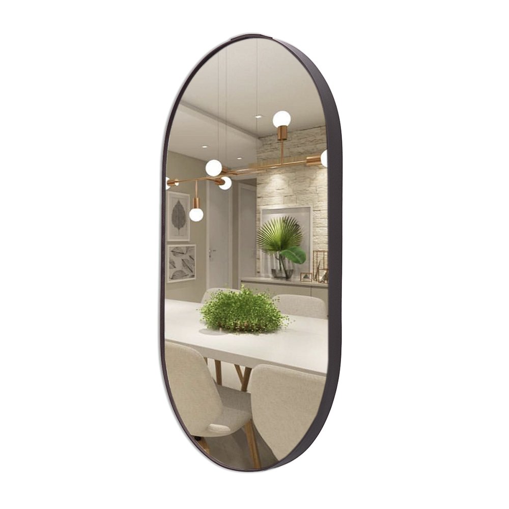 Espelho Oval Corpo Inteiro Com Moldura Couro 76x43 Hall Landi Café