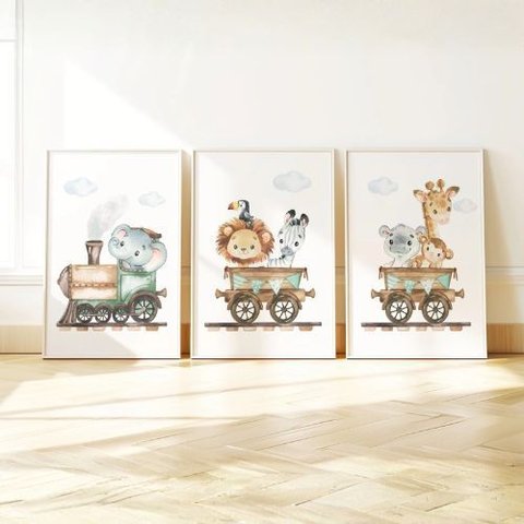 Kit 3 Quadros Decorativos Infantil - Piui NO2 - 30x40 - Moldura Madeira