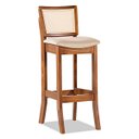 Ver imagem 1 de Banqueta Alta Portugal em Madeira com Encosto em Rattan Estofada Linho Bege M58 Rmi