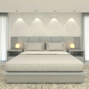 Kit Quarto Sob Medida King MDF Com Cabeceira 3,50m e 2 Mesas Cor:Prata