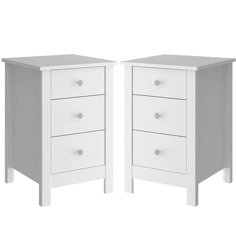 Kit 02 Mesas de Cabeceira 3 Gavetas 36 Cm Dm113 Branco Dtall