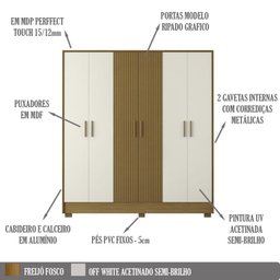 Guarda Roupa Casal 6 Portas 20009 Freijo Ripado Off White PLN - 5