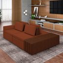 Ver imagem 1 de Sofá Ilha com Encosto e Almofadas Móveis Olimpo 245cm Modulado Linho/PU Terracota/Marrom G45 - Gran 