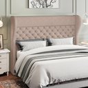 Ver imagem 2 de Kit Cabeceira Cama Box Queen 160 Cm Madrid com Puff Recamier Santorini Linho Bege Escuro-lyam Decor