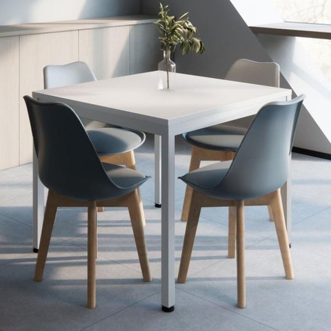 Mesa Cozinha e Refeitório 90cm x 90cm Pés Metal com 4 Cadeiras Siena Pés Madeira Casa Lar
