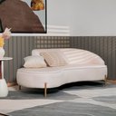 Ver imagem 2 de Sofá Curvo 03 Lugares 180cm Braço Esquerdo Thommy Pés Ouro Fosco Linho Off White - Nexta Casa