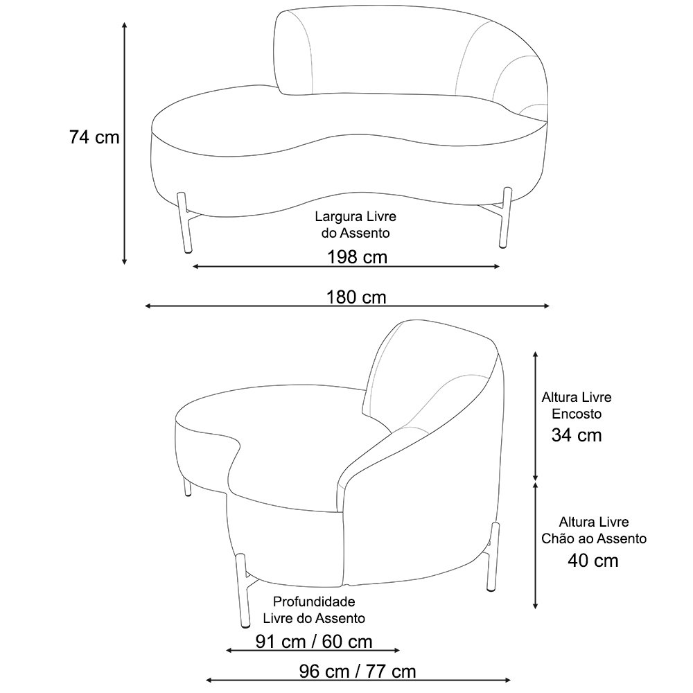 Sofá Curvo 03 Lugares 180cm Braço Esquerdo Thommy Pés Ouro Fosco Linho Off White - Casaepoltrona - 4