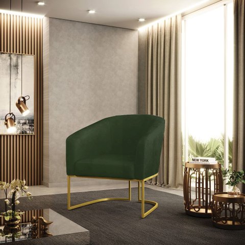 Poltrona Sala Decorativa Stella Base Industrial Dourada Sintético Pu Verde D03 - D’Rossi