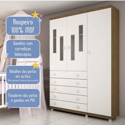 Guarda-Roupa Bebê 3 Portas Evolution com Pés Tcil Móveis - 5