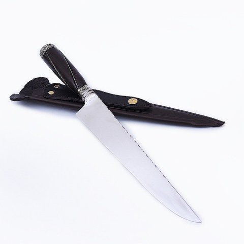 Faca Inox Forjada Cabo Jacarandá Retiovado com Fios e Virola Alpaca