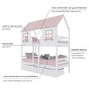 Ver imagem 4 de Beliche Casinha Encantada com 02 Gavetas Madeira Maciça Branco/ Rosa Megamobilia