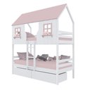 Ver imagem 2 de Beliche Casinha Encantada com 02 Gavetas Madeira Maciça Branco/ Rosa Megamobilia