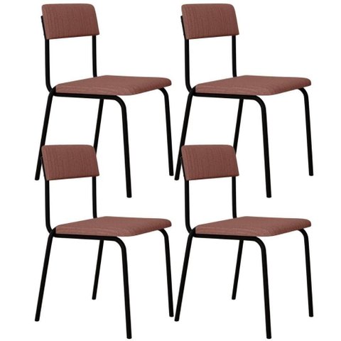 Kit 04 Cadeiras Estofada para Sala de Jantar Sense Preto C01 Linho Rosa - Lyam Decor