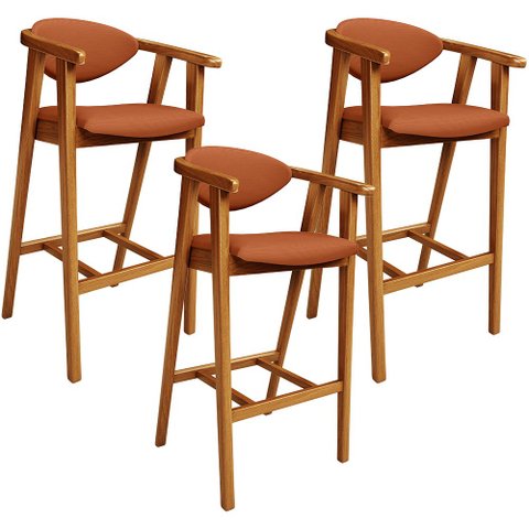 Kit 03 Banquetas Alta Cozinha Bancada Bar Sala de Jantar Fixa Cecília L02 Tecido Terracota - Lyam De