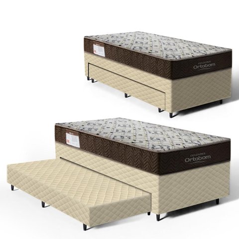 Cama Box com Colchão de Espuma D45 Solteiro Ortobom Iso 150 + Auxiliar Unique Solteiro 88cm