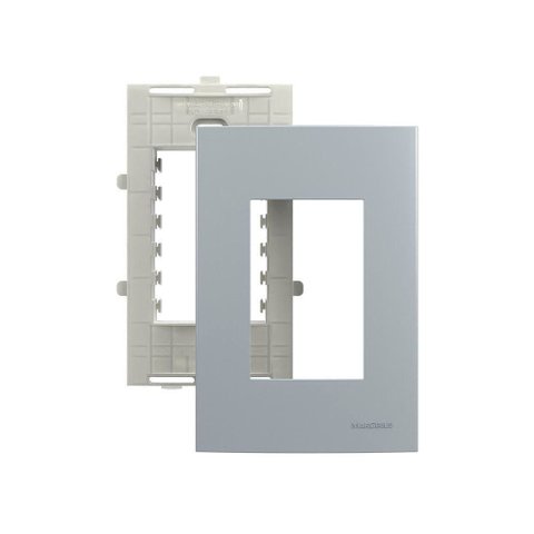 Placa com Suporte Margirius Sleek Colors 4x2 para 3 Módulos Horizontais Cinza