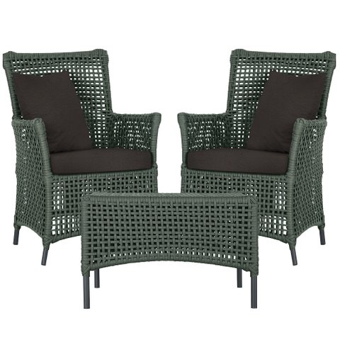 2 Poltronas e 1 Mesa Igapó em Alumínio Pintura Preta Corda Náutica Estofado 9