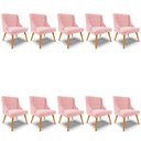 Ver imagem 1 de Kit 10 Cadeiras Estofadas para Sala de Jantar Pés Palito Lia Suede Rosa Bebê - Ibiza