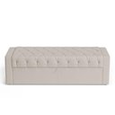 Ver imagem 3 de Cabeceira e Calçadeira Báu Casal Padrão Atena 140cm Capitonê Suede Bege Claro - Desk Design