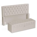 Ver imagem 1 de Cabeceira e Calçadeira Báu Casal Padrão Atena 140cm Capitonê Suede Bege Claro - Desk Design