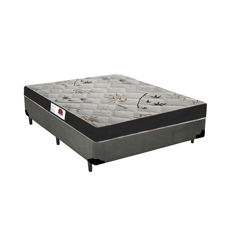 Cama Box Casal Sintético Cinza + Colchão Casal Prime Semi Ortopédico 58x138x188